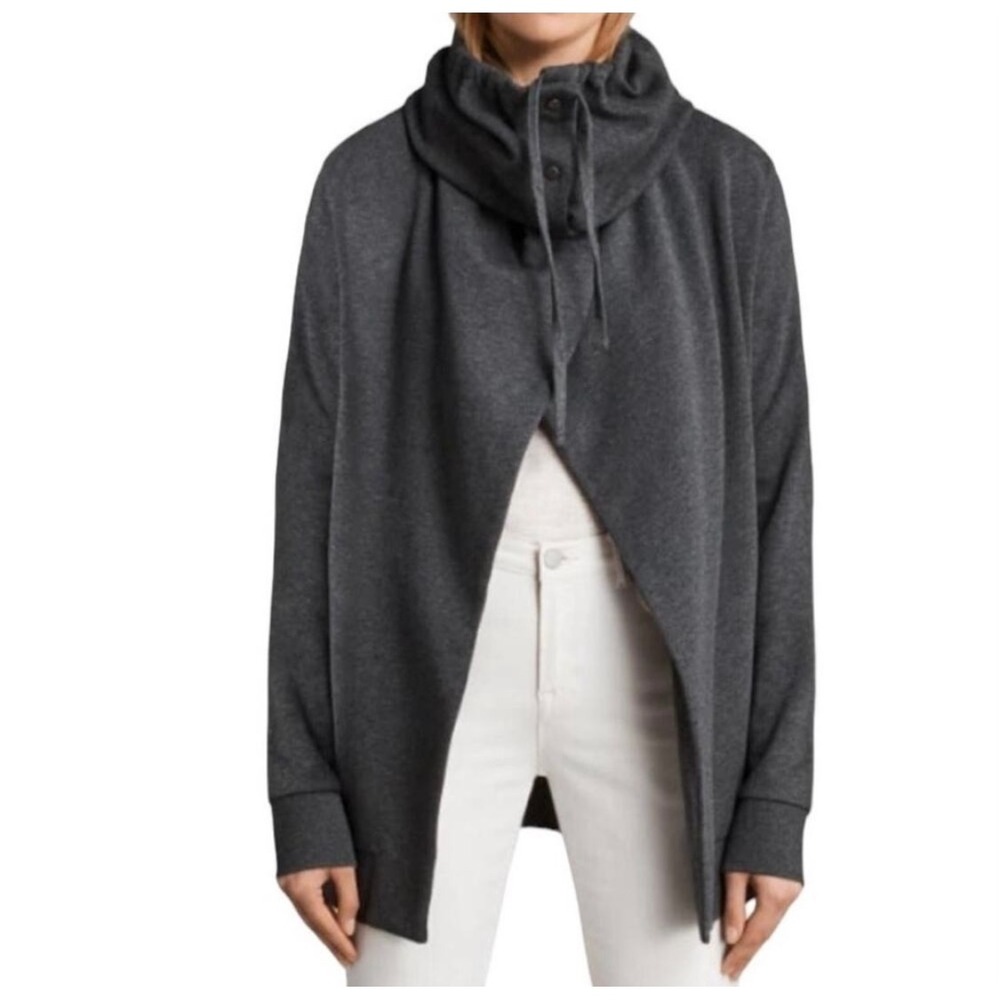 AllSaints Brooke Sweatshirt Jacket XS‎ Gray Funnel Neck Minimalist Streetwear